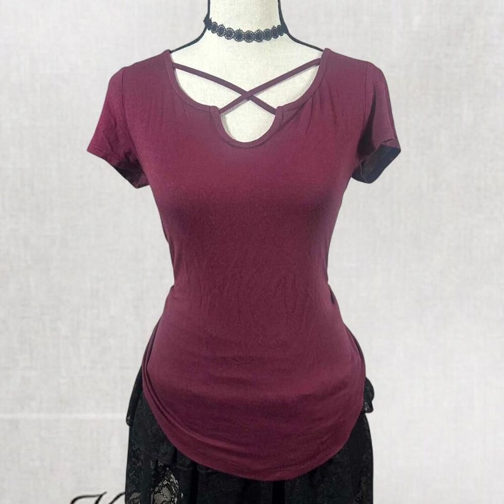 Vampy Aero Burgundy Cross Chest Babydoll Top